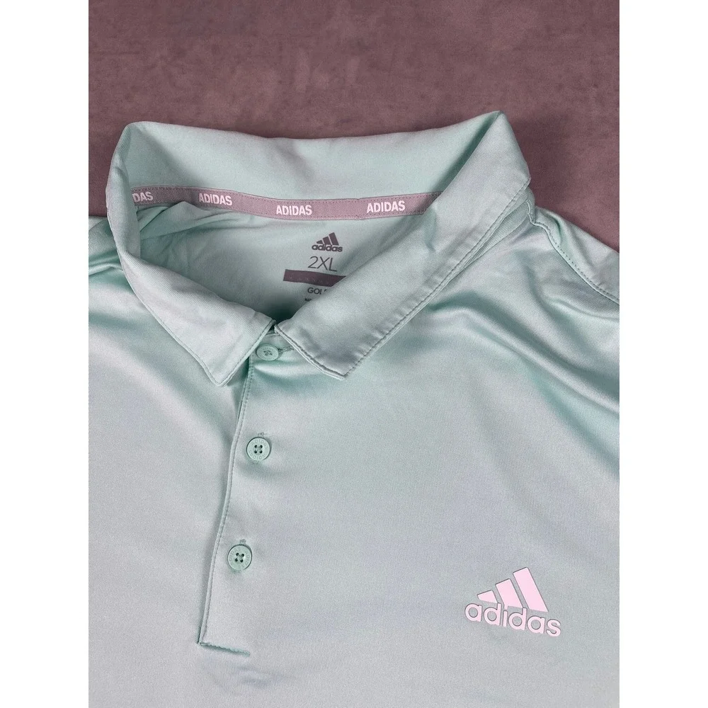 Adidas Golf Mens 2XL Mint Green Performance Short Sleeve Polo Shirt RN88387‎